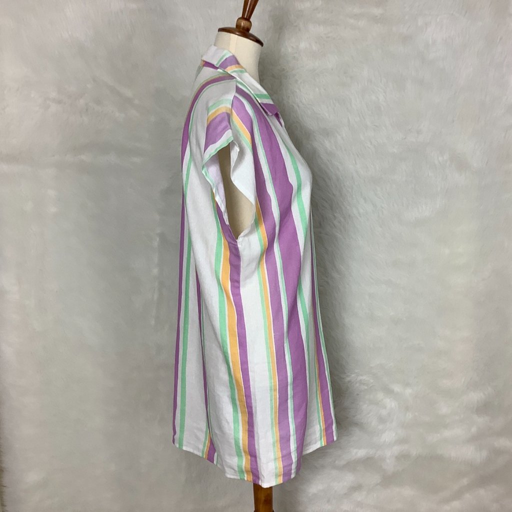 Laagam White, Yellow, Green, Purple Stripe Agosto Linen Blend Dress Nwt Flawed L — image 5 of 8